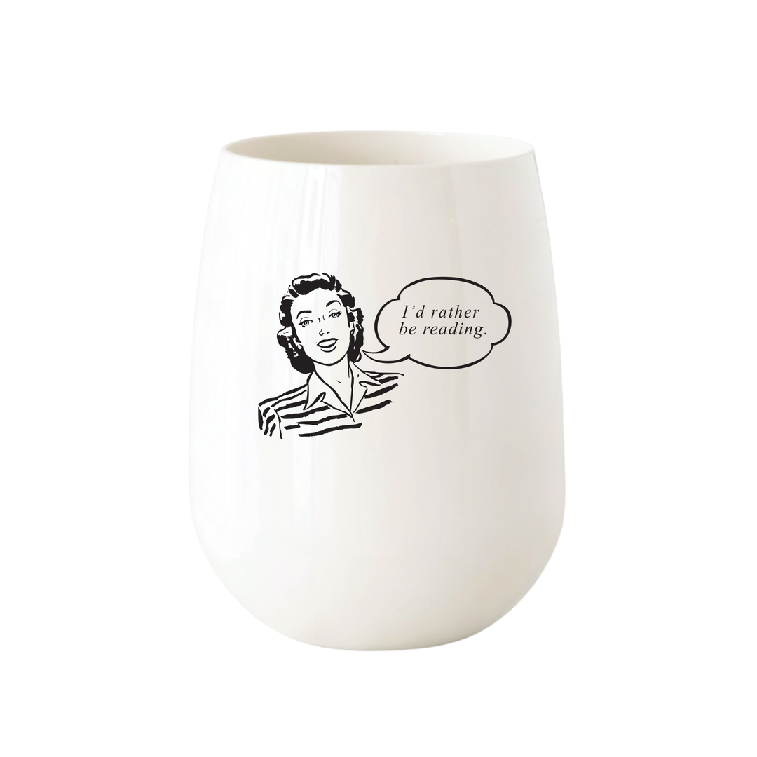 "I'd rather be reading" Vintage Lady Stemless Wine