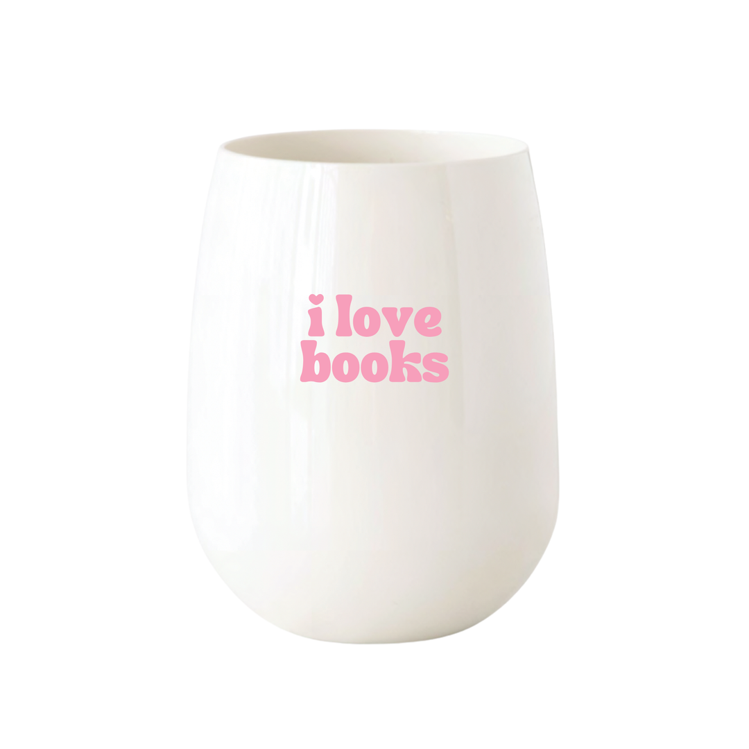 "i love books" Stemless Wine - Choose Icon Color