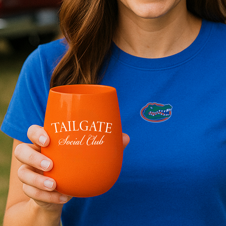 "Tailgate Social Club" Stemless Wine - Choose Your Color