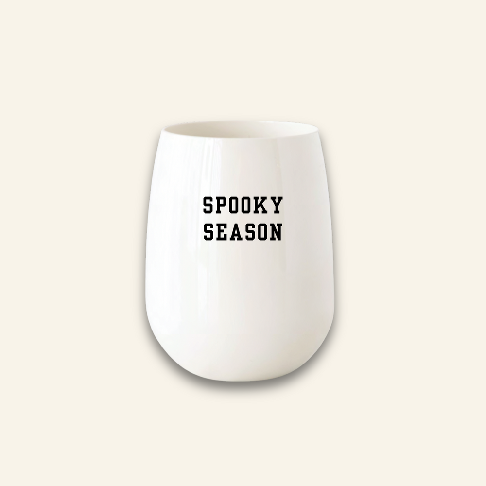 Unbreakable Halloween wine glass – white/cream with “Spooky Season” text design