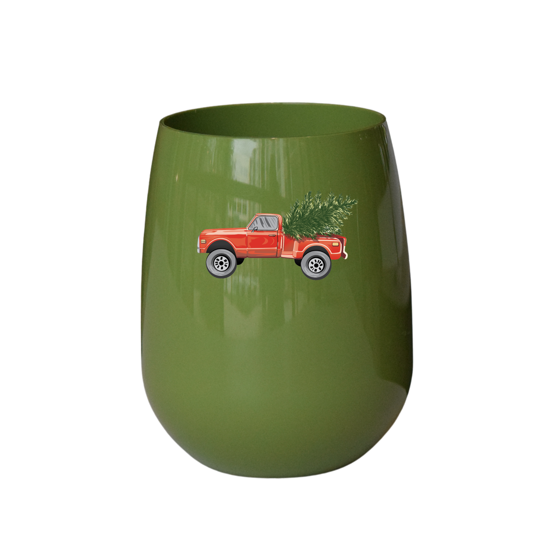 Christmas Tree Truck Stemless Wine – Choose Cup Color