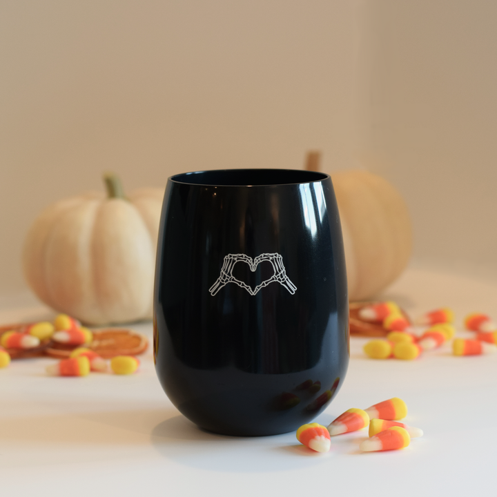 Skeleton Heart Hands Stemless Wine - {Black}