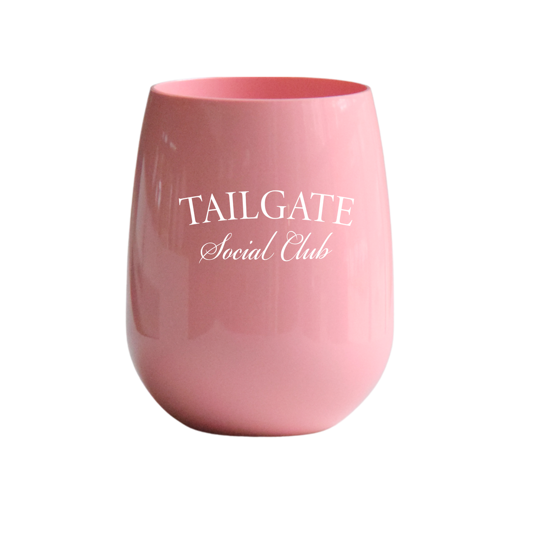 "Tailgate Social Club" Stemless Wine - Choose Your Color