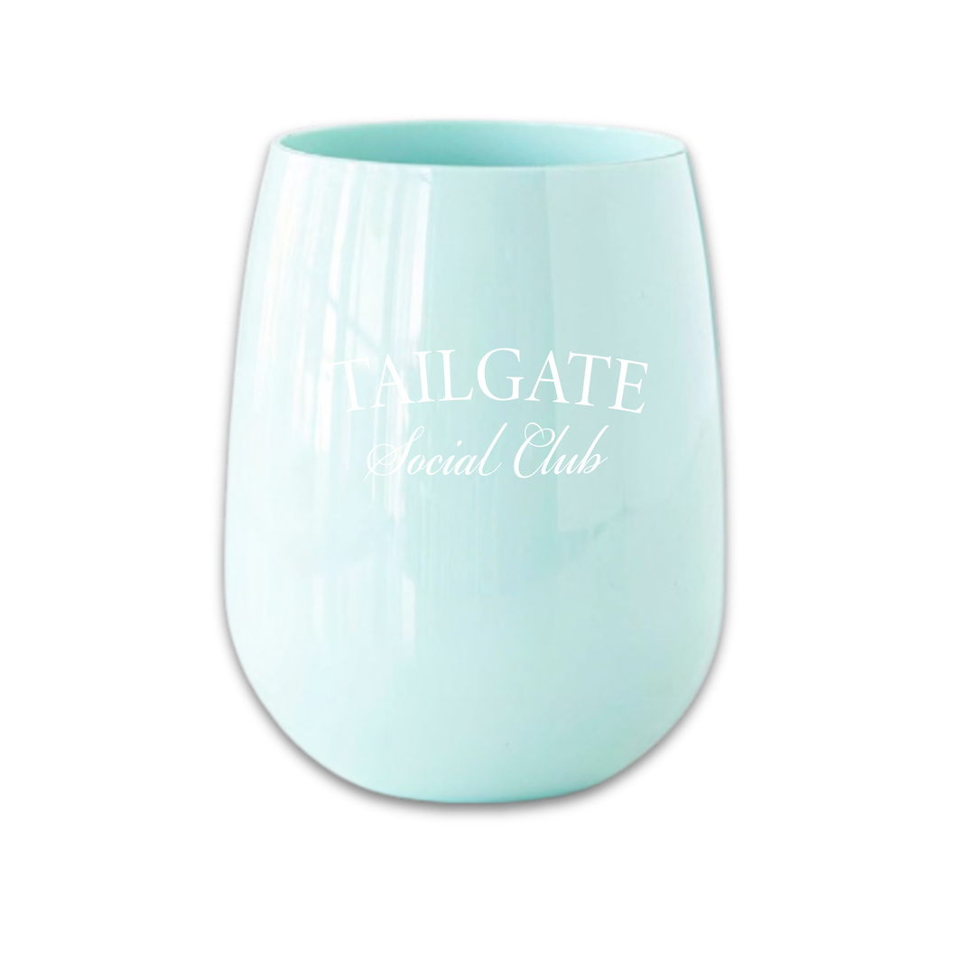 "Tailgate Social Club" Stemless Wine - Choose Your Color
