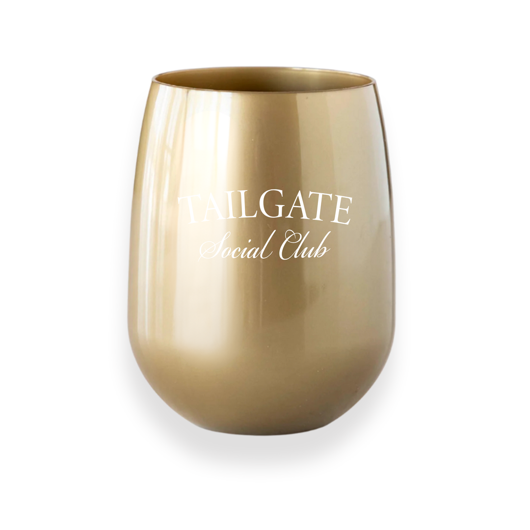 "Tailgate Social Club" Stemless Wine - Choose Your Color