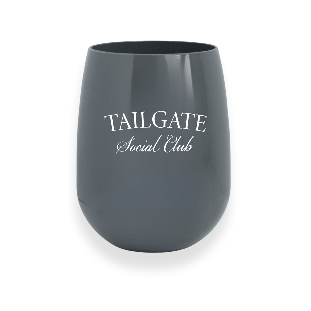"Tailgate Social Club" Stemless Wine - Choose Your Color