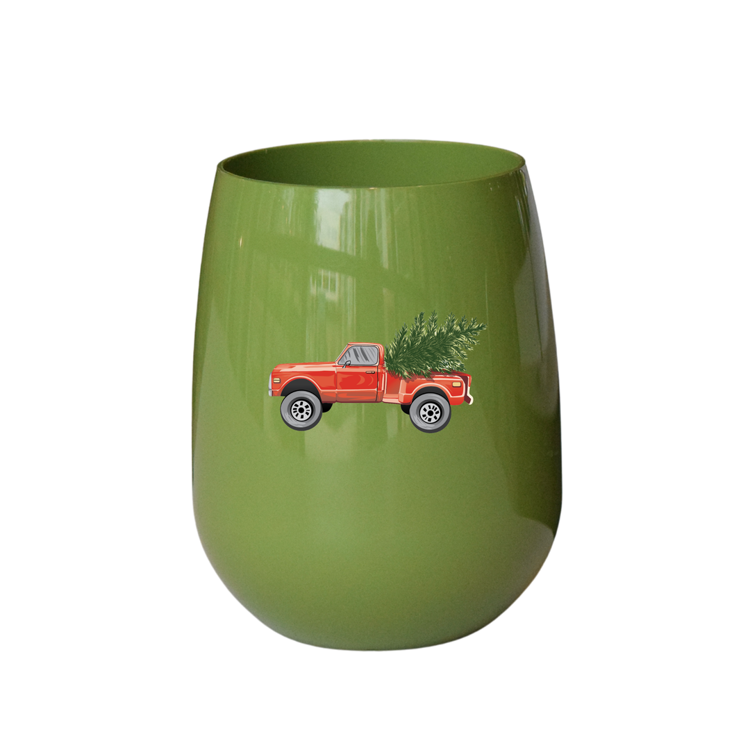 Christmas Tree Truck Stemless Wine – Choose Cup Color