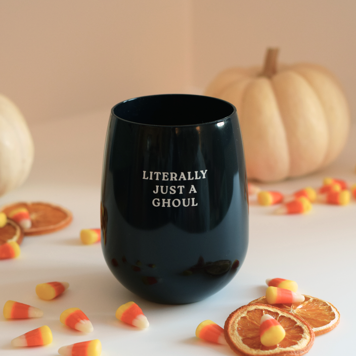 "Literally Just a Ghoul" Stemless Wine - {Black}