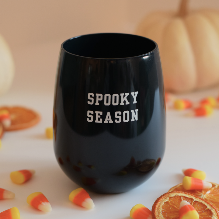 "Spooky Season" Stemless Wine - {Black}